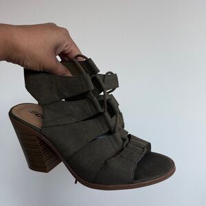 Olive Green Women's Heeled Lace- up Sandals